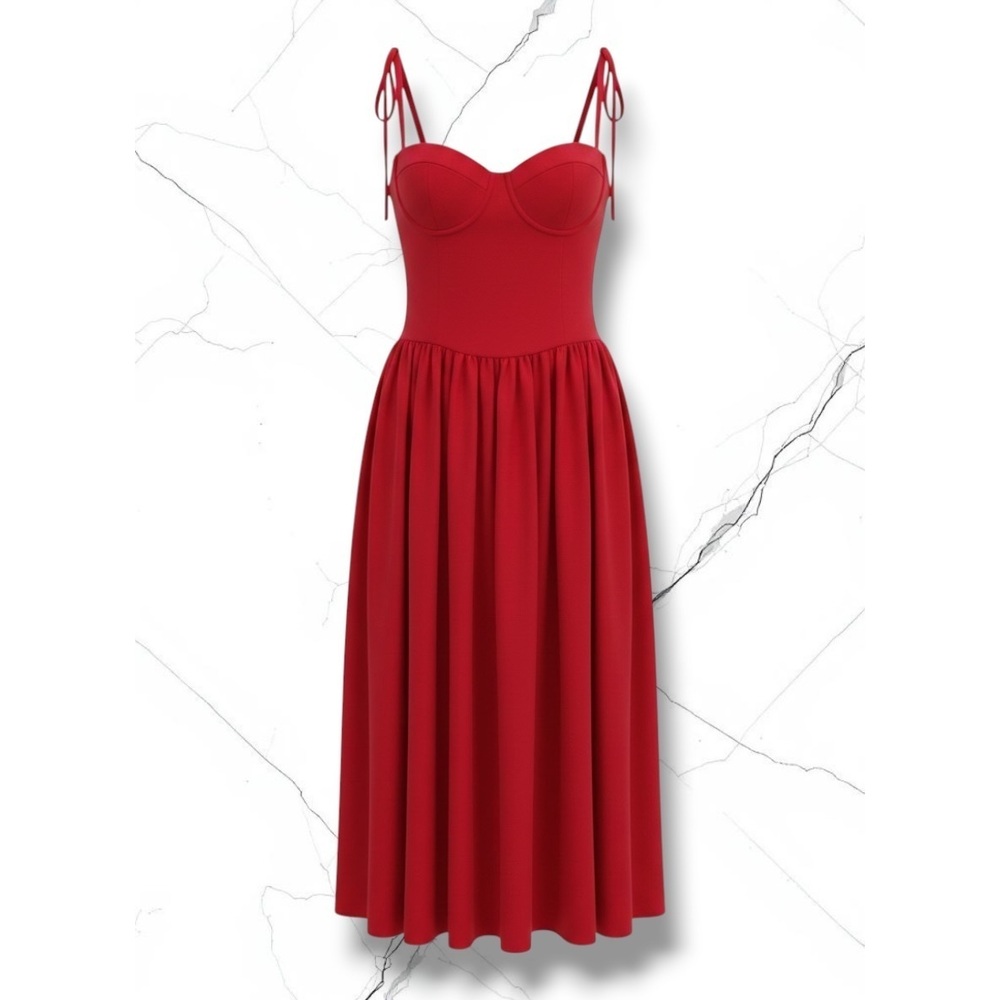 MORE TO COME Ariana Red Corset Tie-Strap Midi‎ Dress S